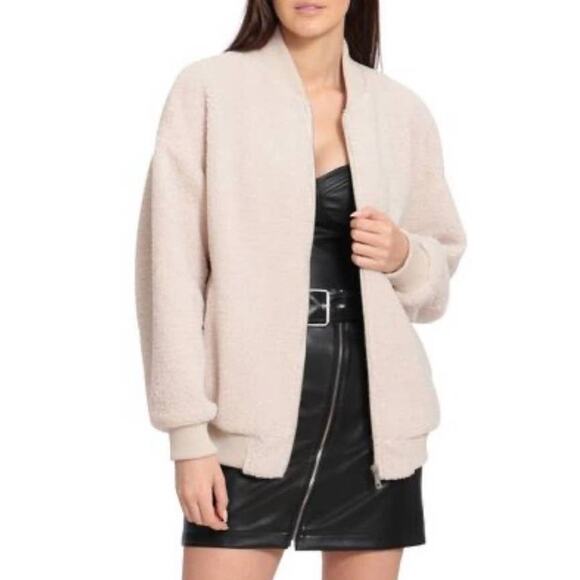 Avec Les Filles Teddy Bear Faux Fur Bomber Jacket in Bone - S - Picture 1 of 6